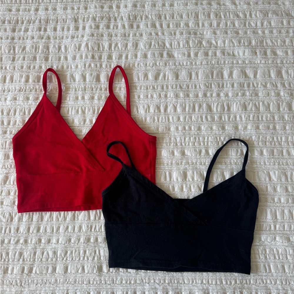 Women's Red and Black Tops
Brandy Melville Red Top and Pacsun black top